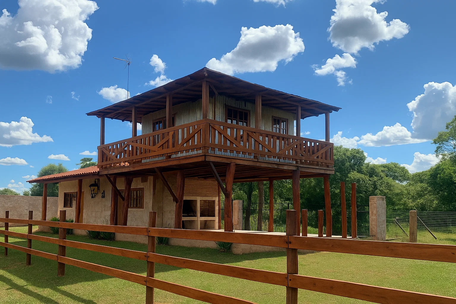Atardecer sobre campo con laguna en Paraguay